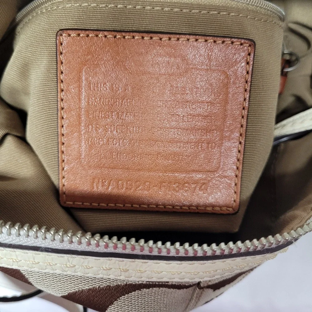 Coach Signature File Bag Khaki White Crossbody F13674